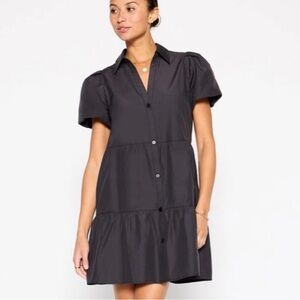 Brochu Walker Havana Mini Dress Washed Black Button Front Ruffle Tier Bottom XS